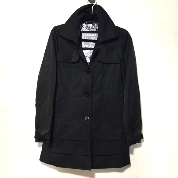 Guess Los Angeles Lightweight Black Trench Coat Size Medium - Picture 14 of 14